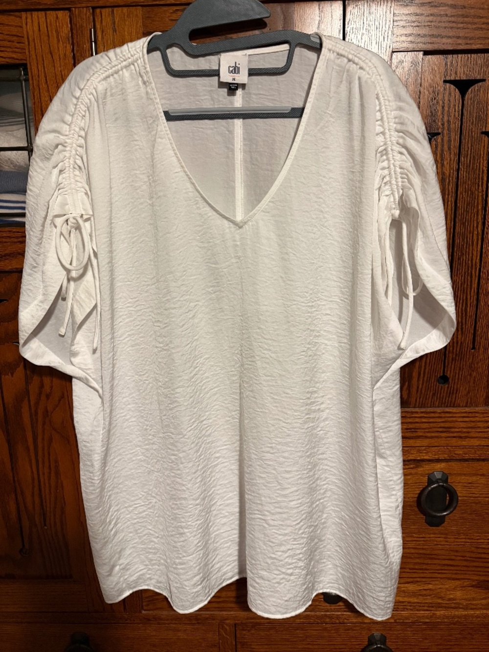 Cabi white short sleeved summer blouse, size Med